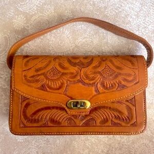 Vintage Gaitan Genuine Hand Tooled Leather Floral Small Purse Made in Mexico
